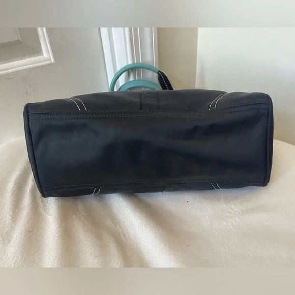 Coach Nylon Black and Teal Tote Bag GUC - Picture 4 of 13
